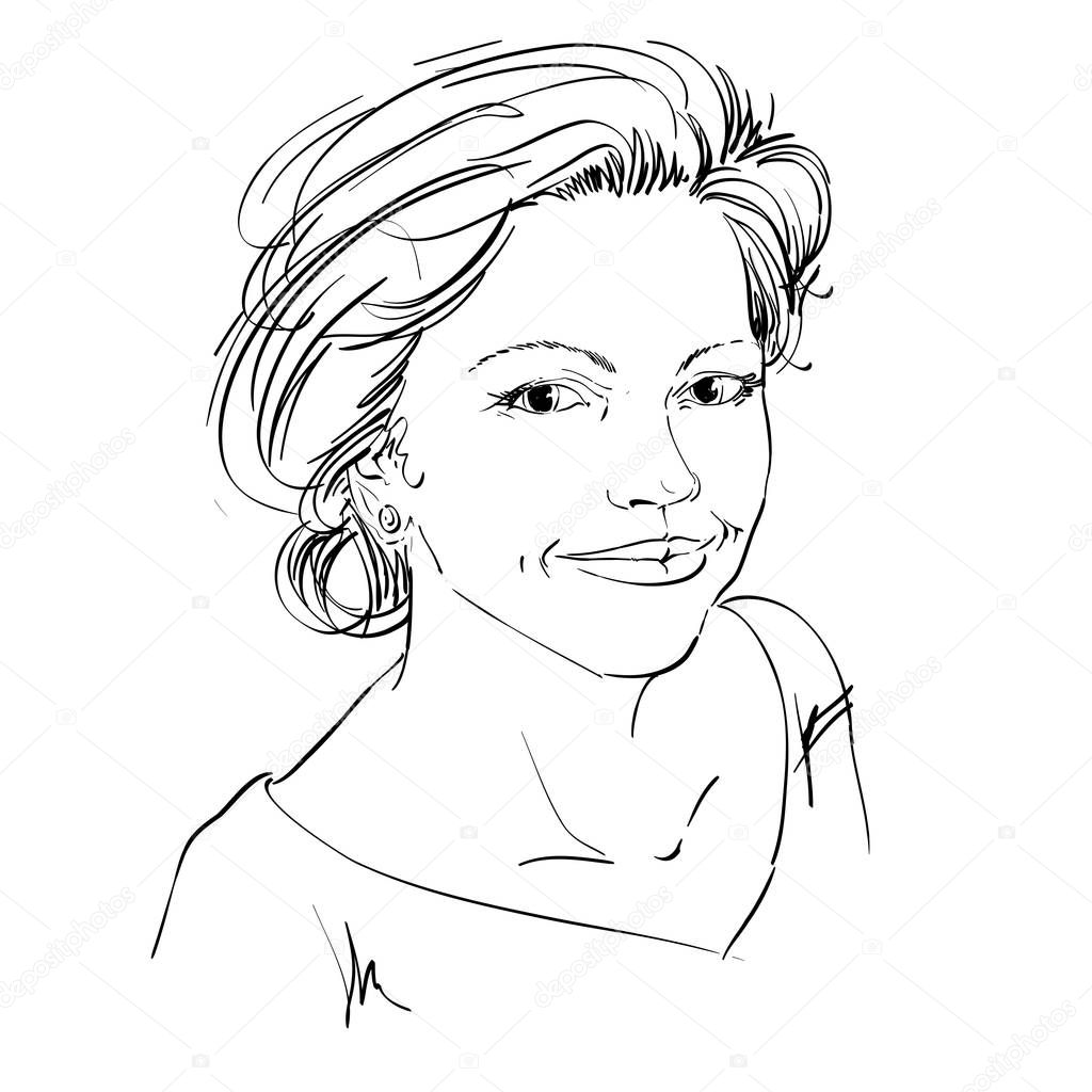 Graphic hand-drawn portrait of woman