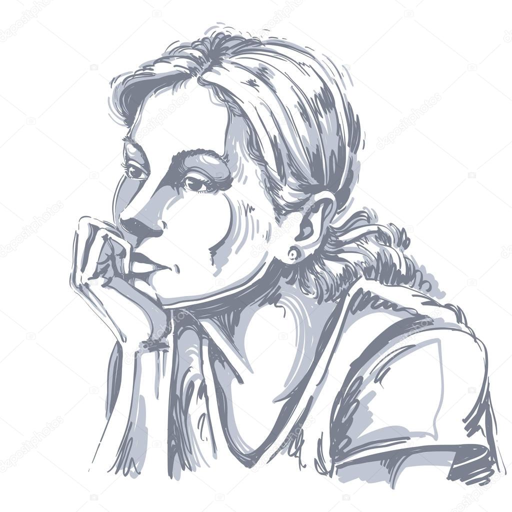 Graphic hand-drawn portrait of woman