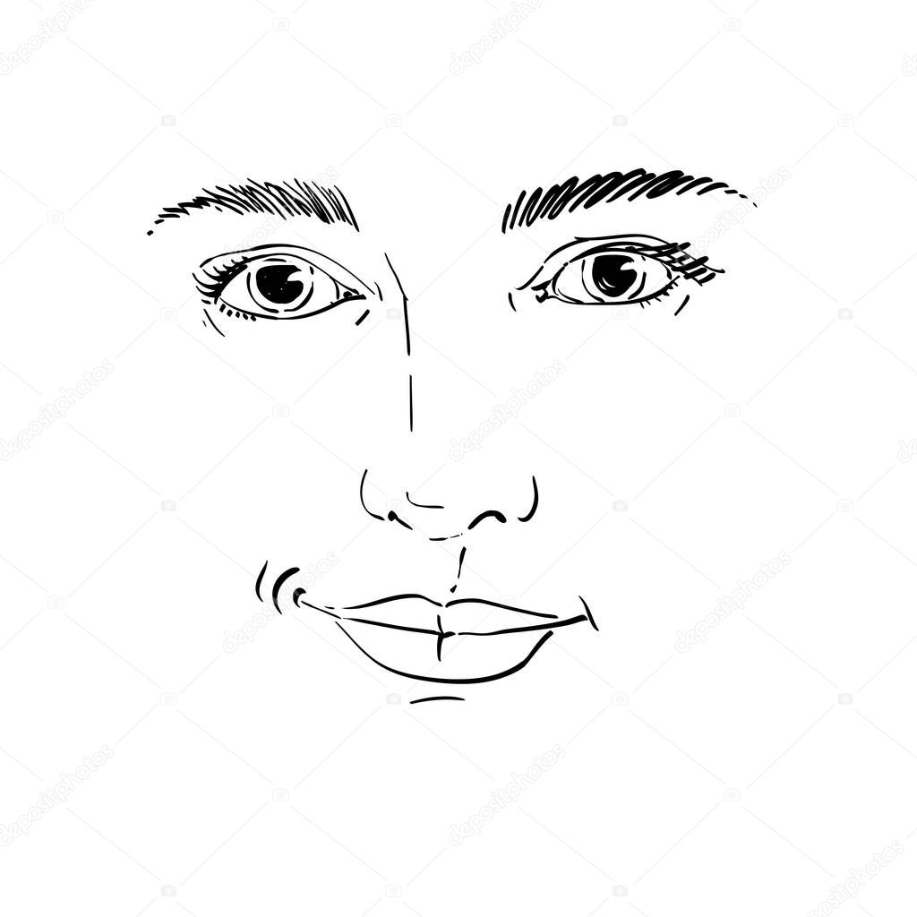 Graphic hand-drawn portrait of woman