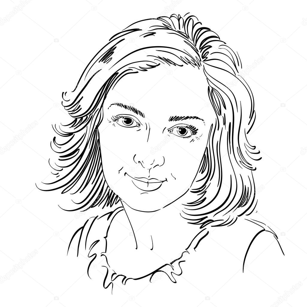 Graphic hand-drawn portrait of woman