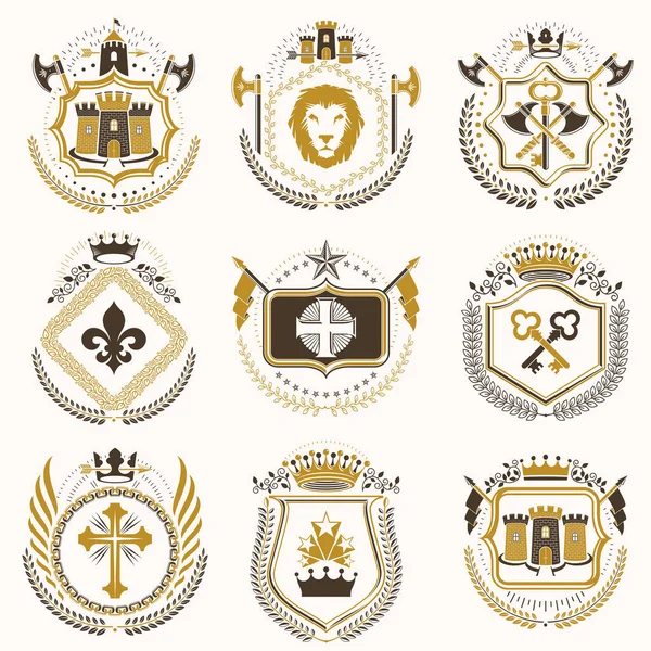 Collectie van heraldische decoratieve wapenschild — Stockvector