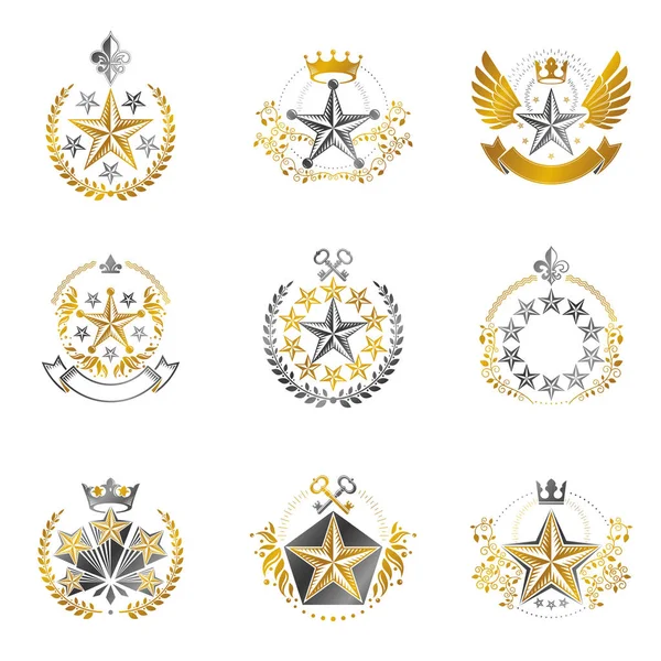 Conjunto de emblemas de estrellas militares — Archivo Imágenes Vectoriales