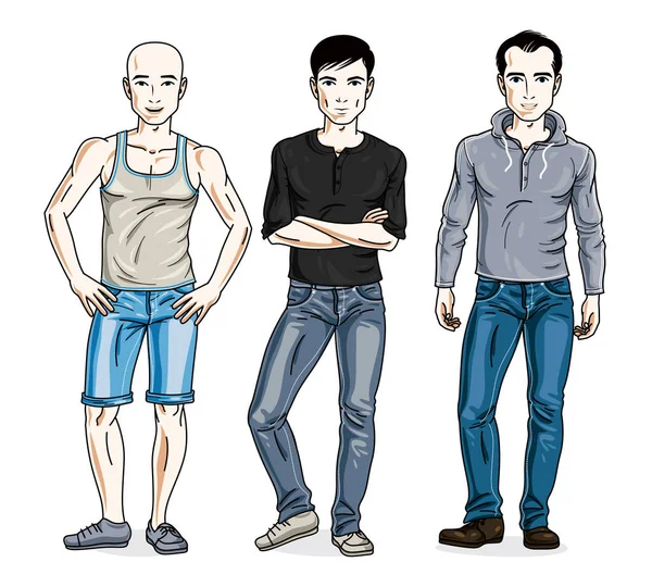 Hombres guapos grupo — Vector de stock