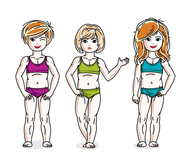 Bambine che indossano bikini colorato — Vettoriale Stock