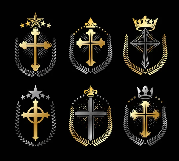 Cruzes Christian emblemas conjunto — Vetor de Stock