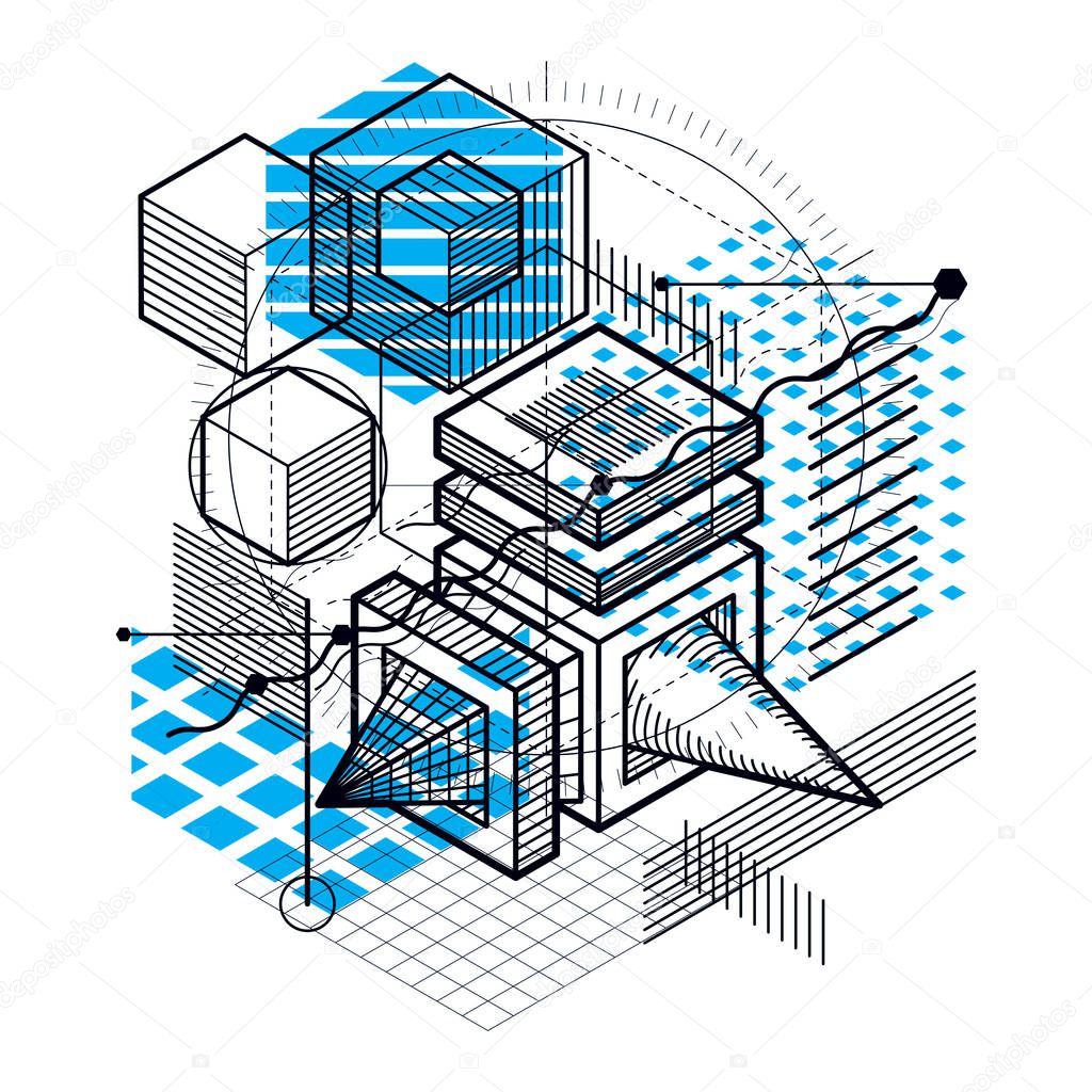 Abstract isometric shapes composition