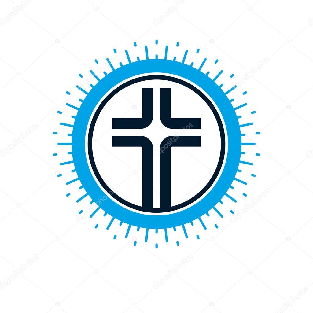Christian Cross icon, true belief in God vector symbol, Christianity religion icon
