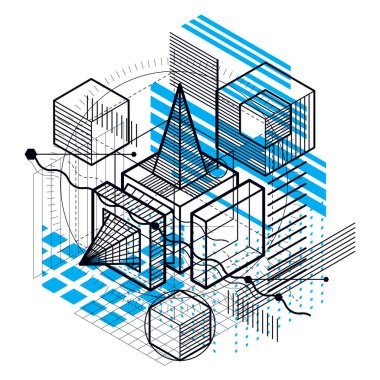 İzometrik soyut kompozisyon şekiller