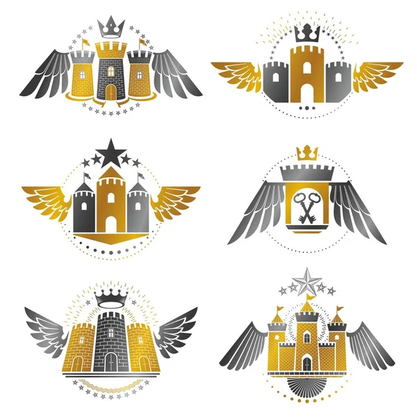 Set di emblemi antichi Bastioni — Vettoriale Stock