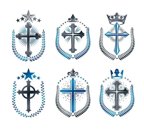 Christelijke kruisen emblemen set — Stockvector