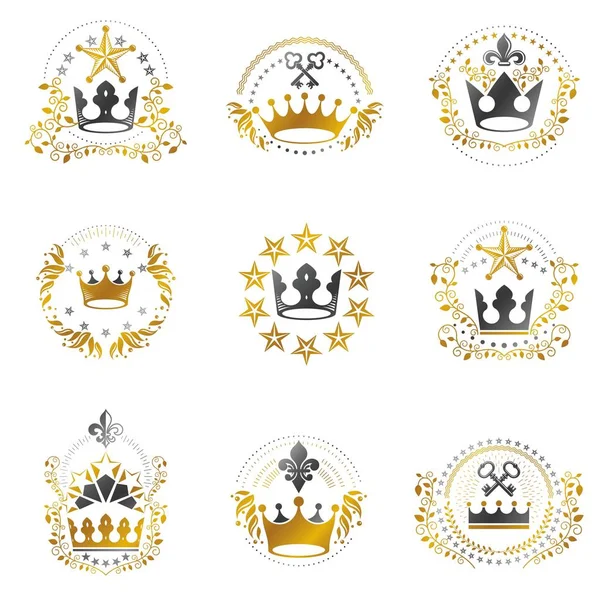 Ensemble d'emblèmes de couronnes anciennes — Image vectorielle