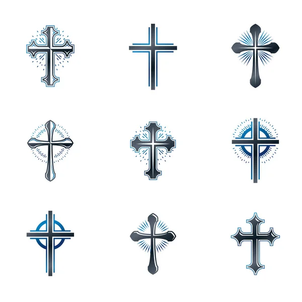Cruzes de emblemas do cristianismo conjunto —  Vetores de Stock