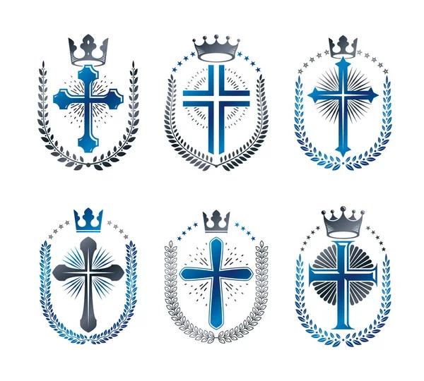 Křesťanské kříže sada emblémy — Stockový vektor