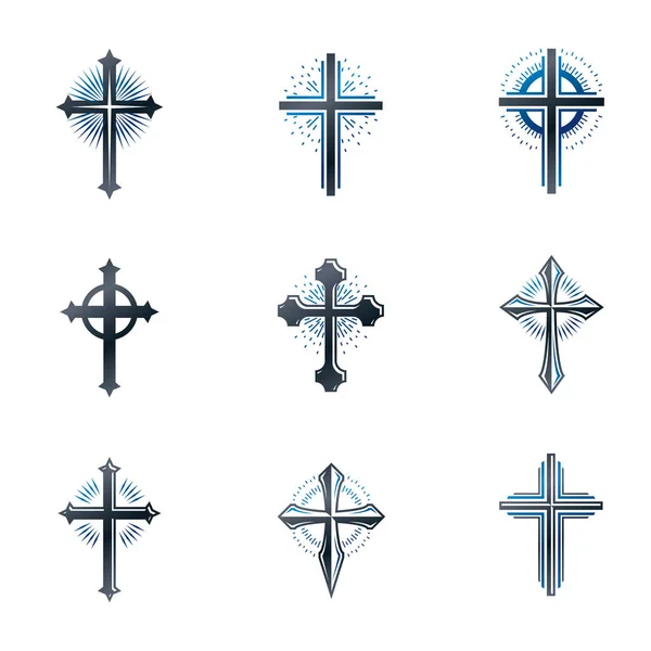 Crosses of Christianity emblems set — Stock Vector