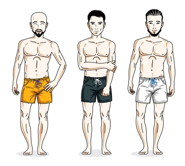 Homens em calções de praia coloridos — Vetor de Stock