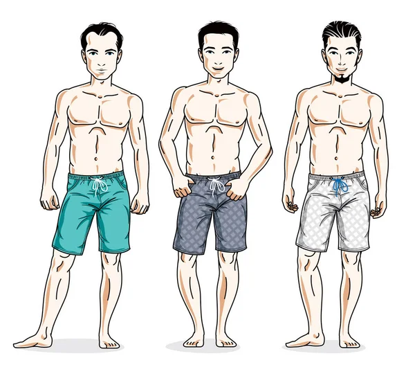 Hombres que usan pantalones cortos de playa — Vector de stock