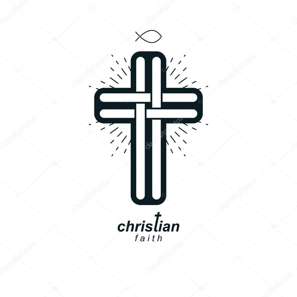 Christian Cross icon, true belief in God vector symbol, Christianity religion icon