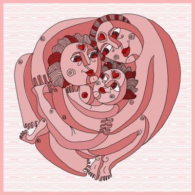 Aile kavramı, grafik sanatı illüstrasyon kaplı..