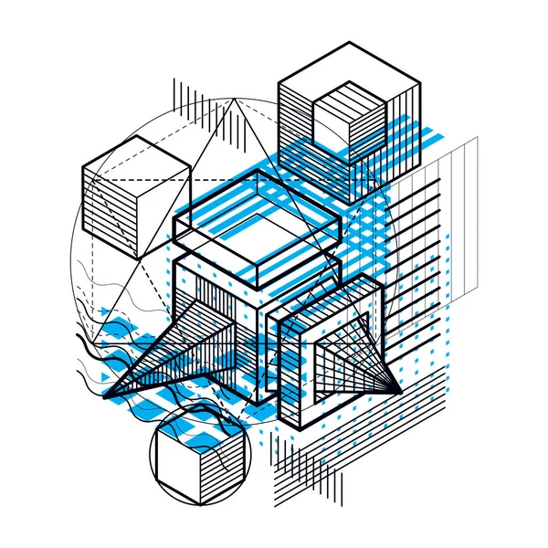 Fond avec des lignes isométriques abstraites et des figures . — Image vectorielle