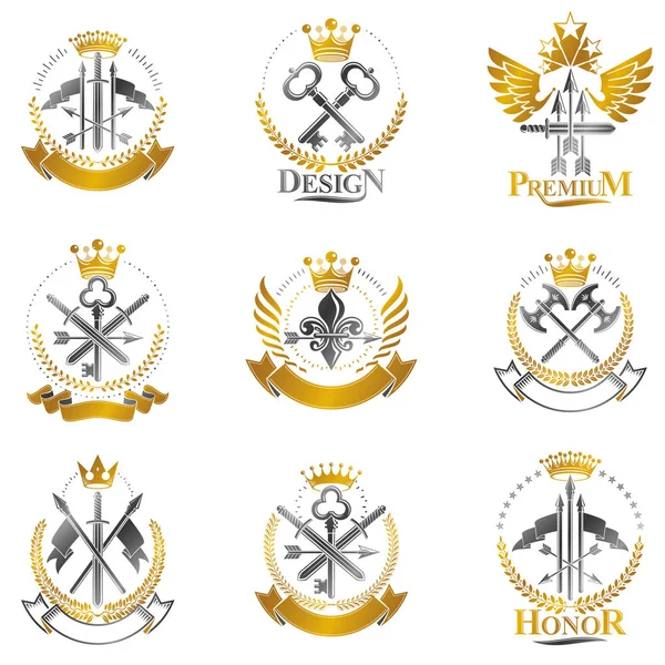 Vintage wapen emblemen set. — Stockvector