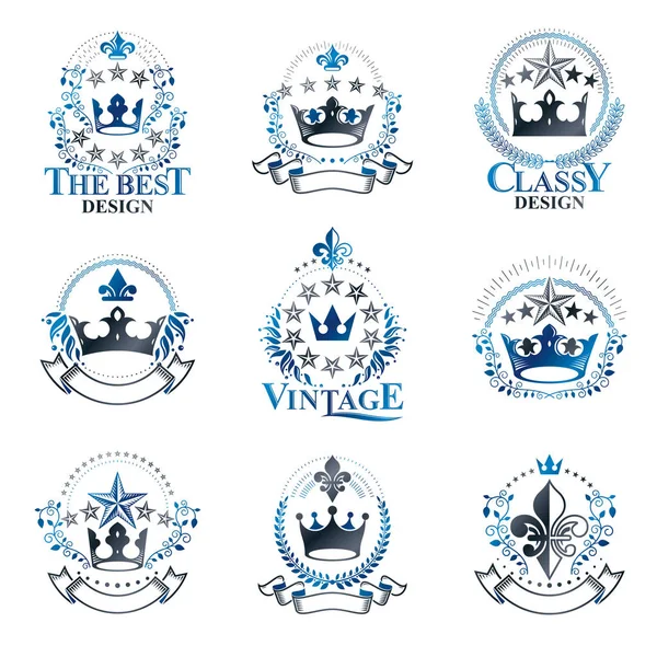 Royal Crowns emblem set. — Stock vektor