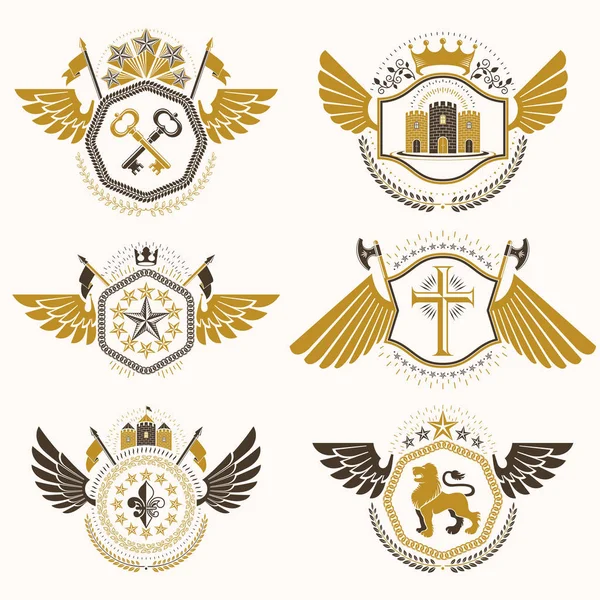 Heraldische emblemen met vleugels — Stockvector