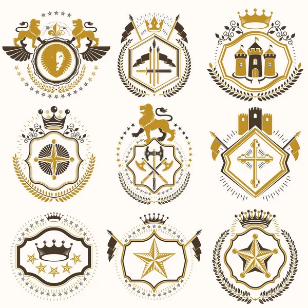 Gyűjteménye a dekoratív címer heraldikai leírása — Stock Vector