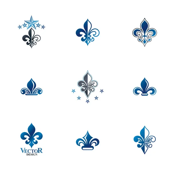 Símbolos reales Lirio Flores emblemas conjunto . — Vector de stock