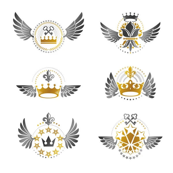 Imperial Crowns and Vintage Stars emblems set. — Stock Vector