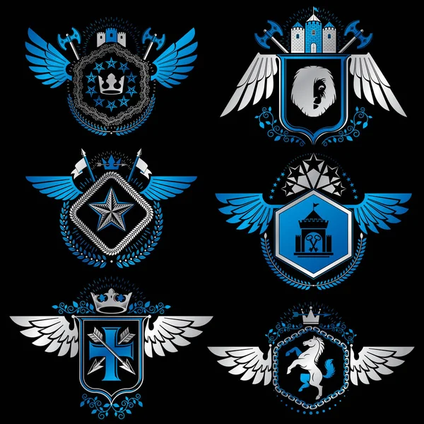 Heraldiska emblem med vingar — Stock vektor