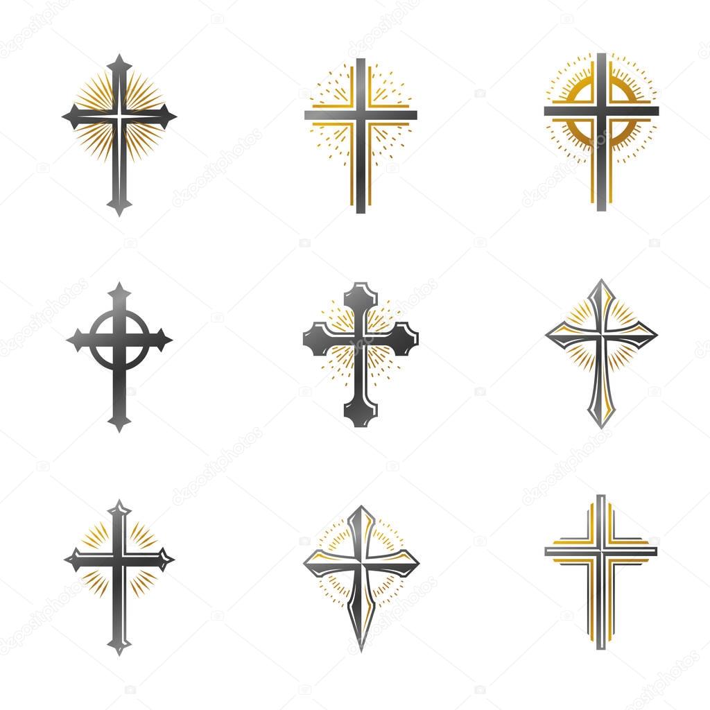 Crosses of Christianity emblems set