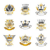 Ancient Crowns emblems set. 