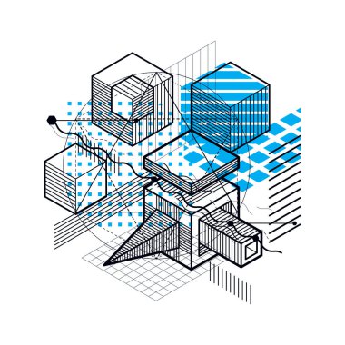 3d doğrusal kafes şekillerle soyut tasarım 