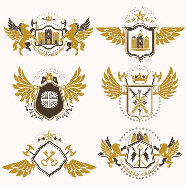 Heraldic emblems with wings  clipart