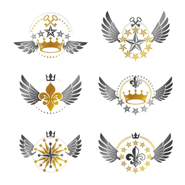 Встановити імператорської корони і врожаю зірки емблеми. — стоковий вектор