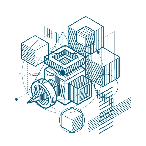 Абстрактный дизайн с трехмерной линейной сеткой — стоковый вектор