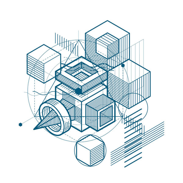 Abstract design with 3d linear mesh shapes 