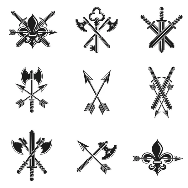 Vintage Weapon Emblems set. — Stock Vector