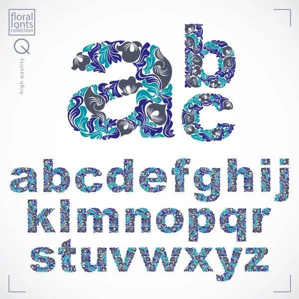 Floral font, lowercase alphabet letters — Stock Vector