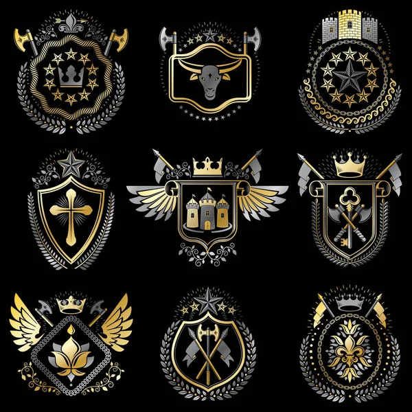 Set luxe heraldische sjablonen. — Stockvector