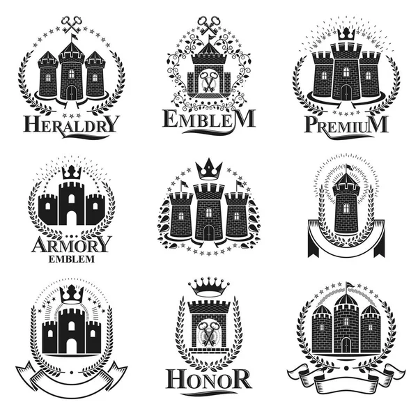 Forntida slott emblem set — Stock vektor