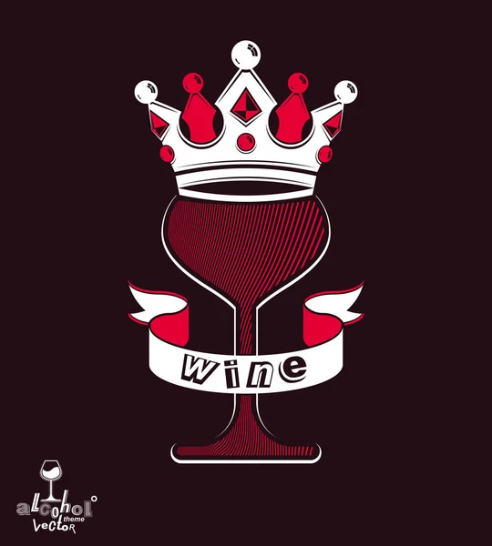 Majestic wineglass with monarch crown — Stock Vector
