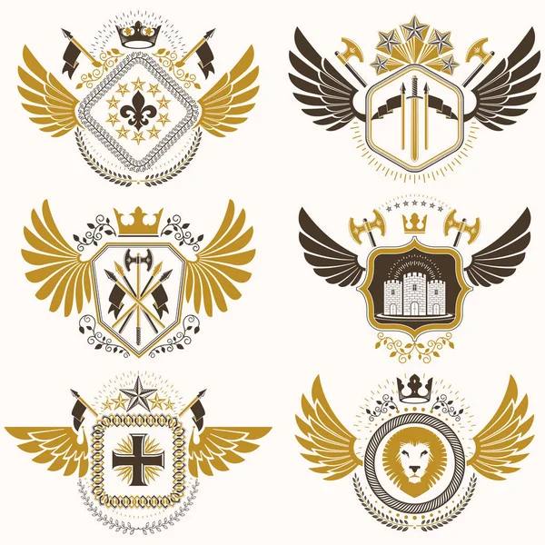 Heraldic emblems with wings — Stock Vector