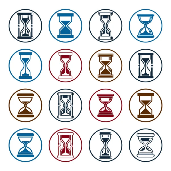 Set antieke klassieke hourglasses. — Stockvector