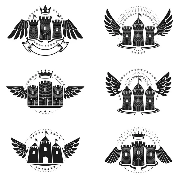 Ancient Bastions emblems set. — Stock Vector
