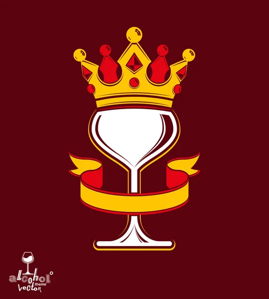 Gelas anggur megah dengan mahkota raja - Stok Vektor