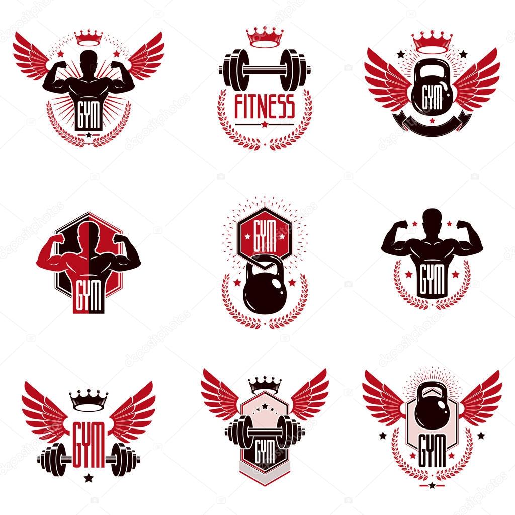 Gym weightlifting and fitness sport club logos