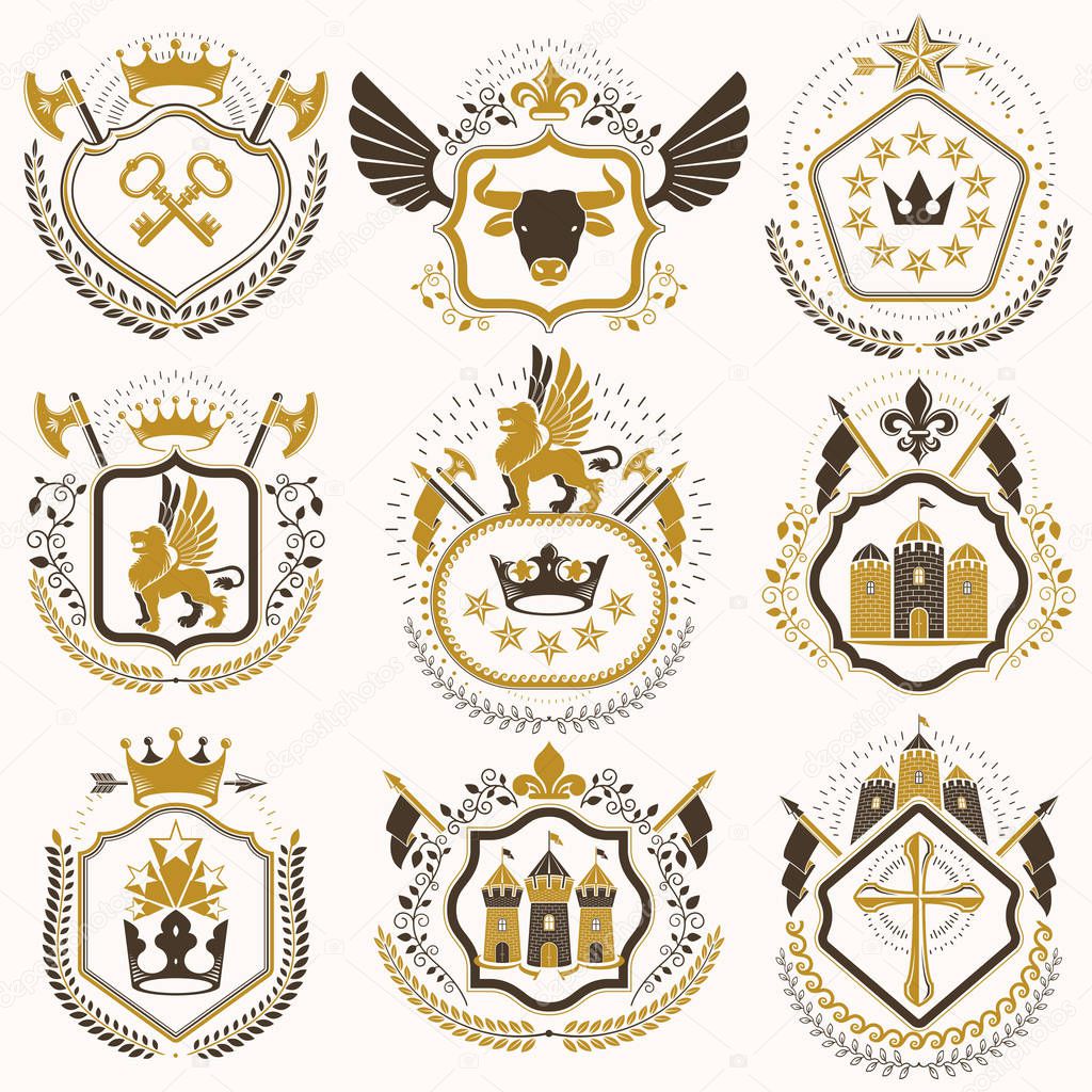 Collection of heraldic decorative coat of arms