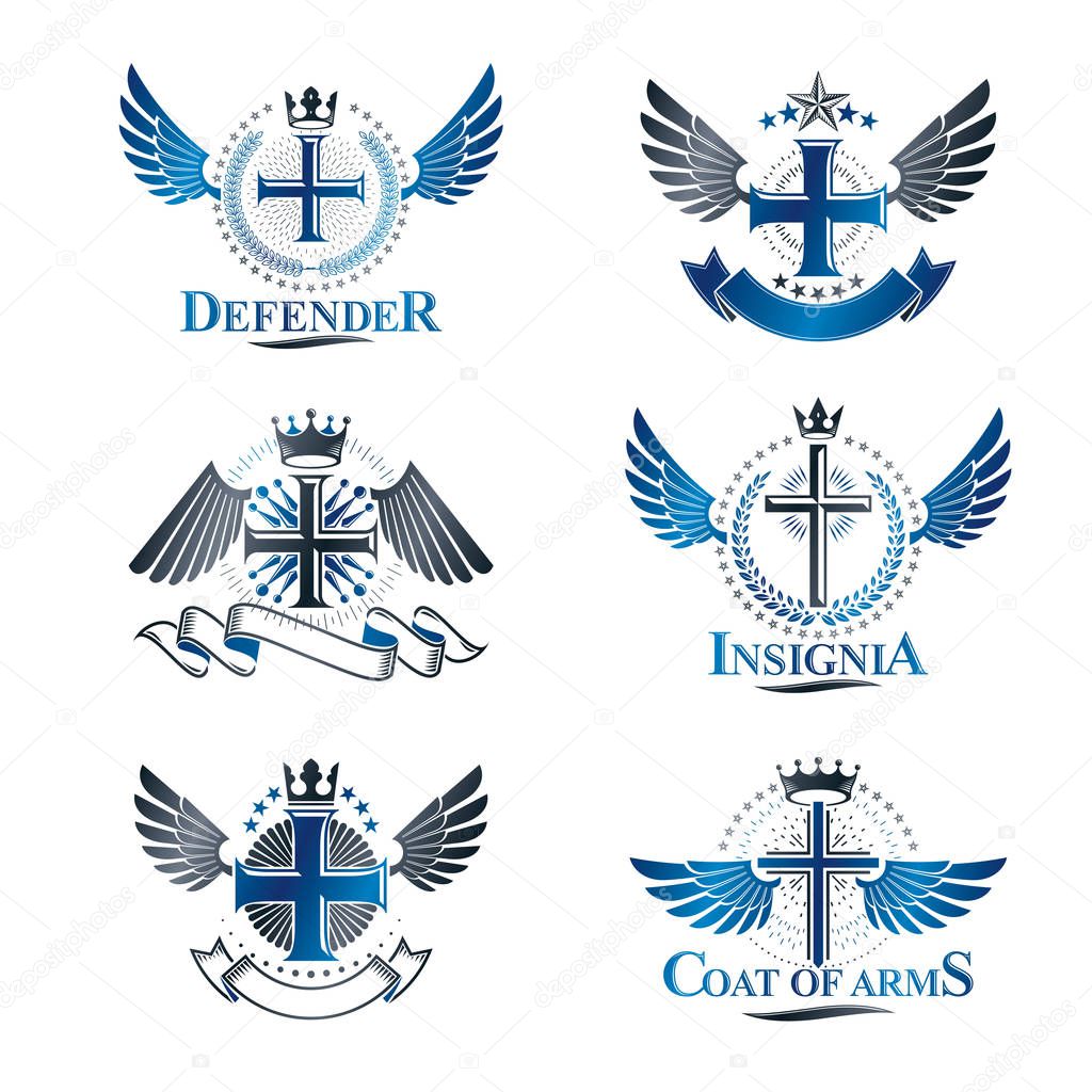 Crosses of Christianity emblems set