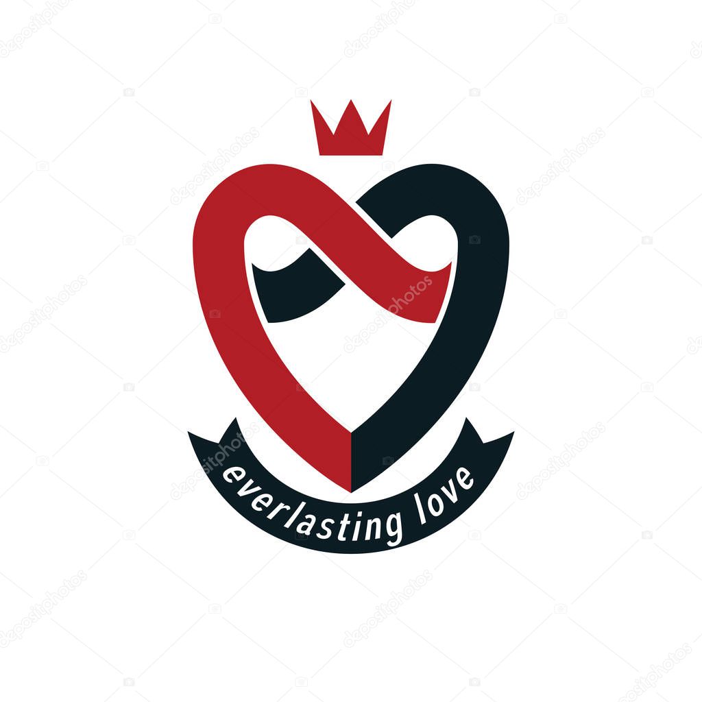 Love Forever conceptual sign, vector symbol created with infinity loop sign and heart.